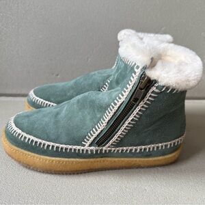 Laidback London Setsu Crochet Moss Suede Ankle Boot Size EU 38 Shearling Lining